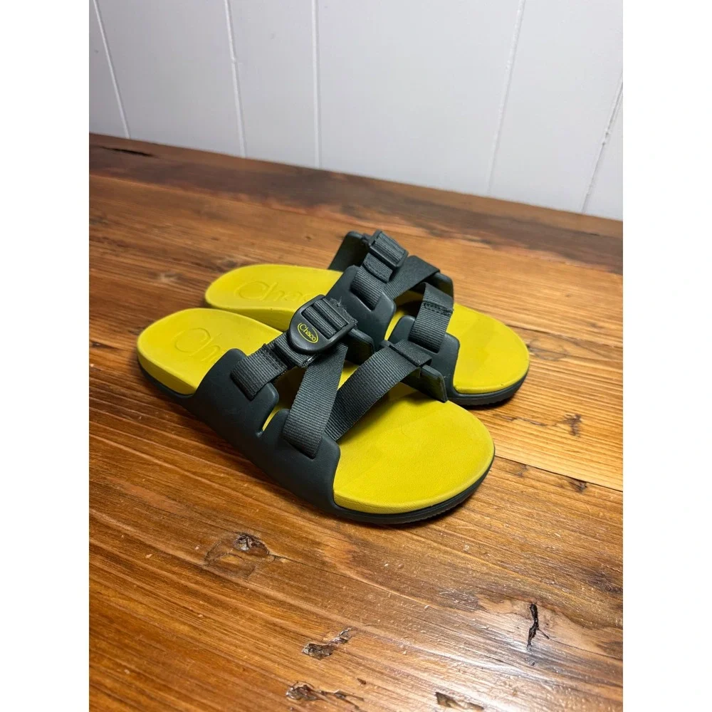 Chaco Chillos Slide Sandals Kids Boys Girls Sz 5 Green Yellow Adjustable Straps